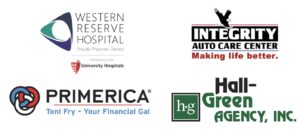 logos for Western Reserve Hospital, Integrity Auto Care Center, Primerica Toni Fry and Hall-Green Agency