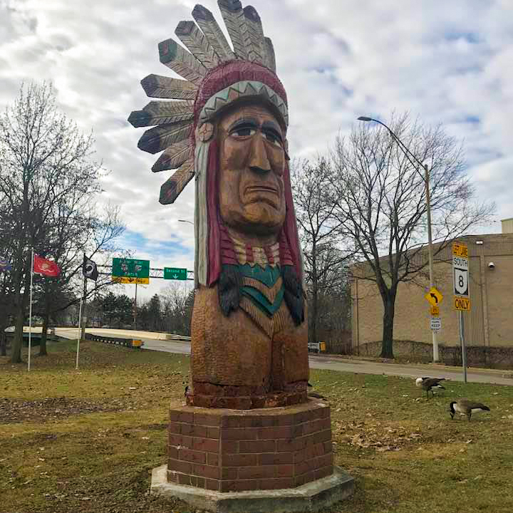 Carved wooden statute of native american chief